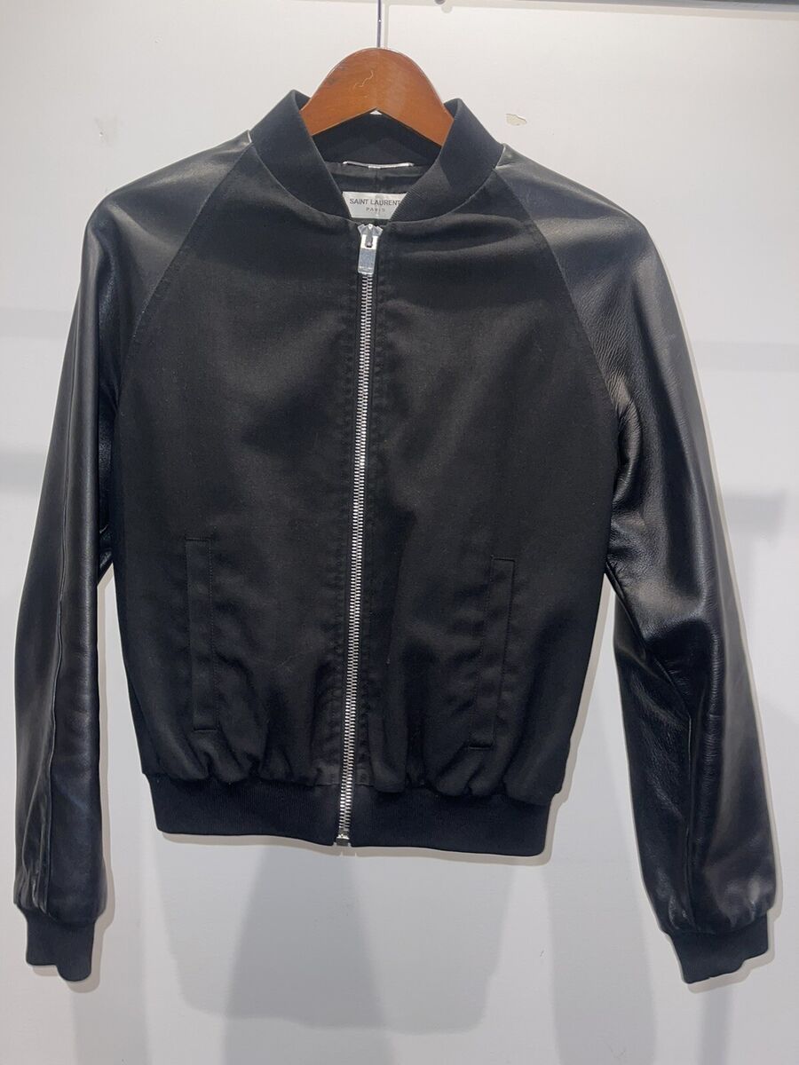 Saint Laurent Bomber Jacket With Leather Sleeve Size 44 | eBay Saint Laurent Bomber Jacket With Leather Sleeve Size 44 | eBay