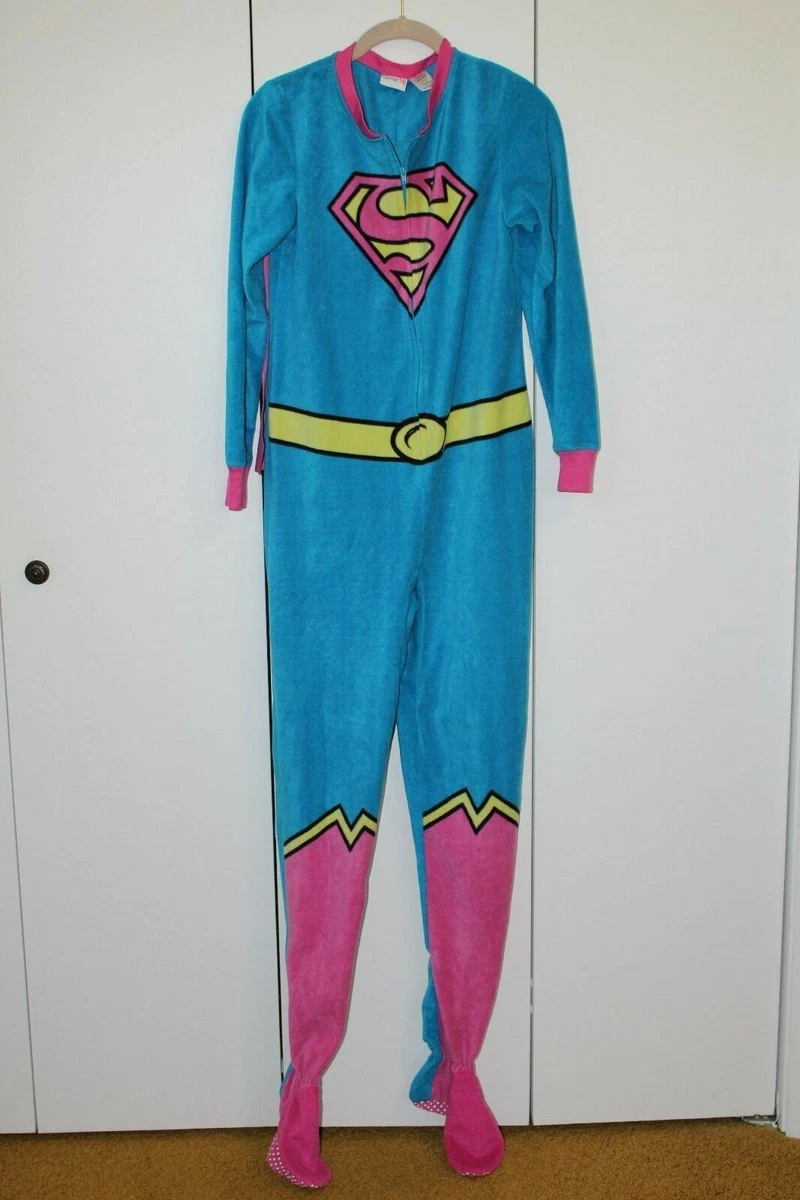 SUPERGIRL ONE PIECE FOOTED PAJAMAS JUMPSUIT ADULT SMALL | eBay