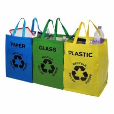 3 X Recycling Bag Color Coded Recycle Plastic Glass Paper Storage Bin Carry Bag 