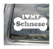 I Heart Love My Schnese - Mixed Dog Bone Car Vinyl Decal Sticker 13858