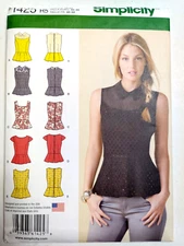 Tops Tank Sleeveless Peplum R5 14-22 Simplicity 1425 Sewing Pattern UC Shirt
