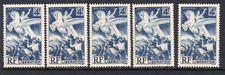 1945 France Francaise 4F Blue RF Liberation Lot x 5 MNH