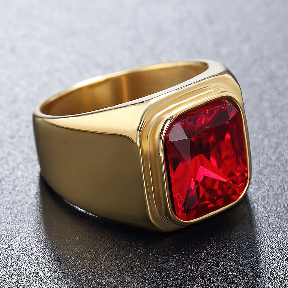 Мужчины женщин синий камень кольцо позолоченный из нержавеющей стали группы свадьбы моды подарок - Изображение 2 из 4