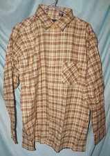 JcPenney Brown Plaid Flannel LS Collared Button Up Shirt Size XL 70s NWT