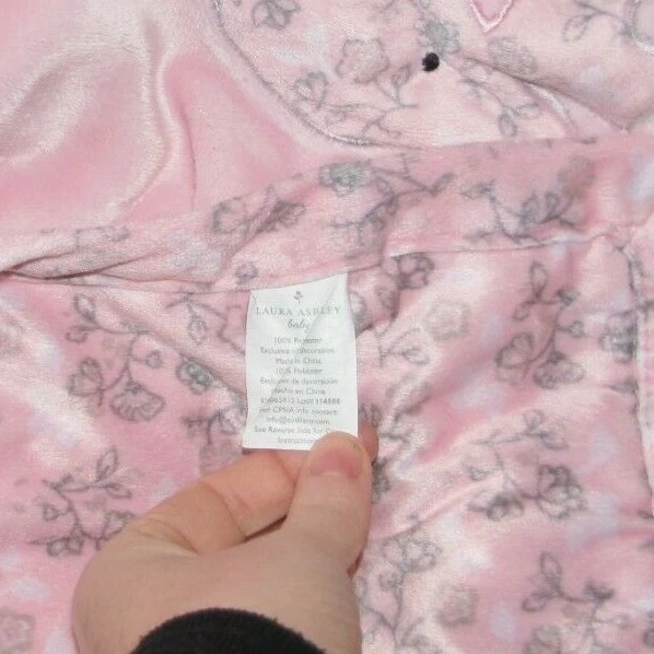 Manta Bebé Niña Laura Ashley Rosa Gris Flor Floral Elefante Pájaro Peluche Minky Foto 3 de 3