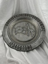 Vintage Pewtarex Pewter Plate Baby ABC Alphabet Number Animals 7.25  