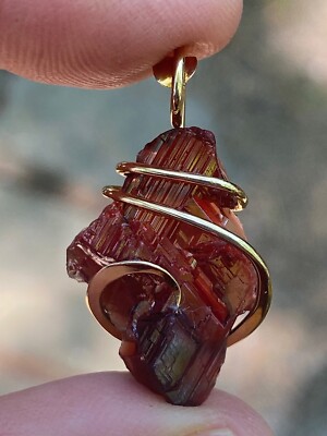 23,74ct Granat Spessartin Kristall Scheibe Anhänger geschmiedet 14k Gelbgold Gesamtgewicht