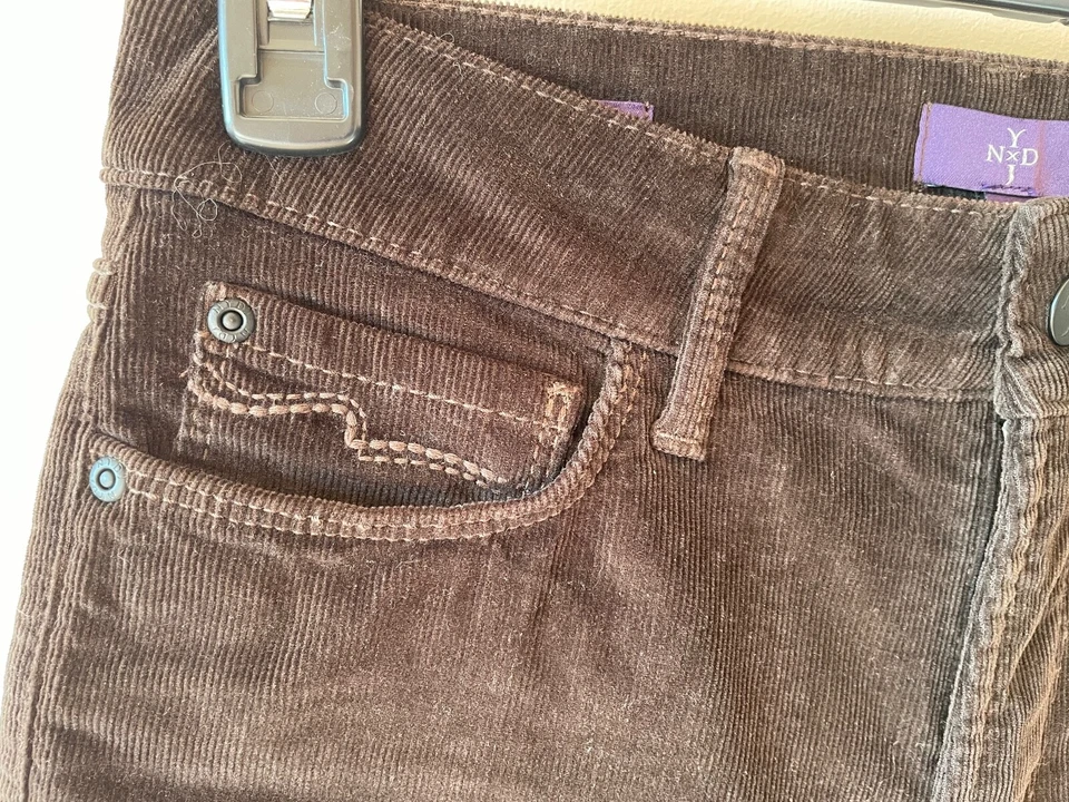 NYDJ Dark Brown Stretch Straight Corduroy Marilyn Pants Size 4P Perfect - Image 2 of 4