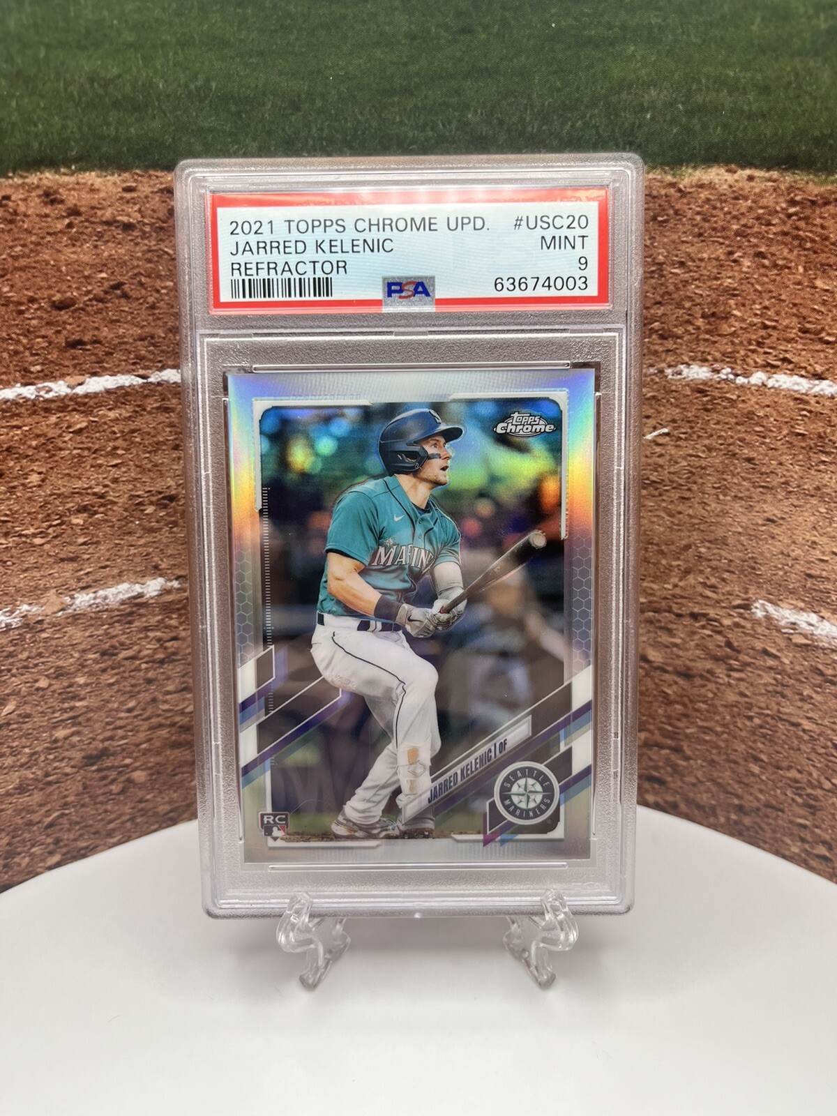 2021 Topps Chrome Update RC Jarred Kelenic Refractor /250 #USC20 Mariners PSA 9