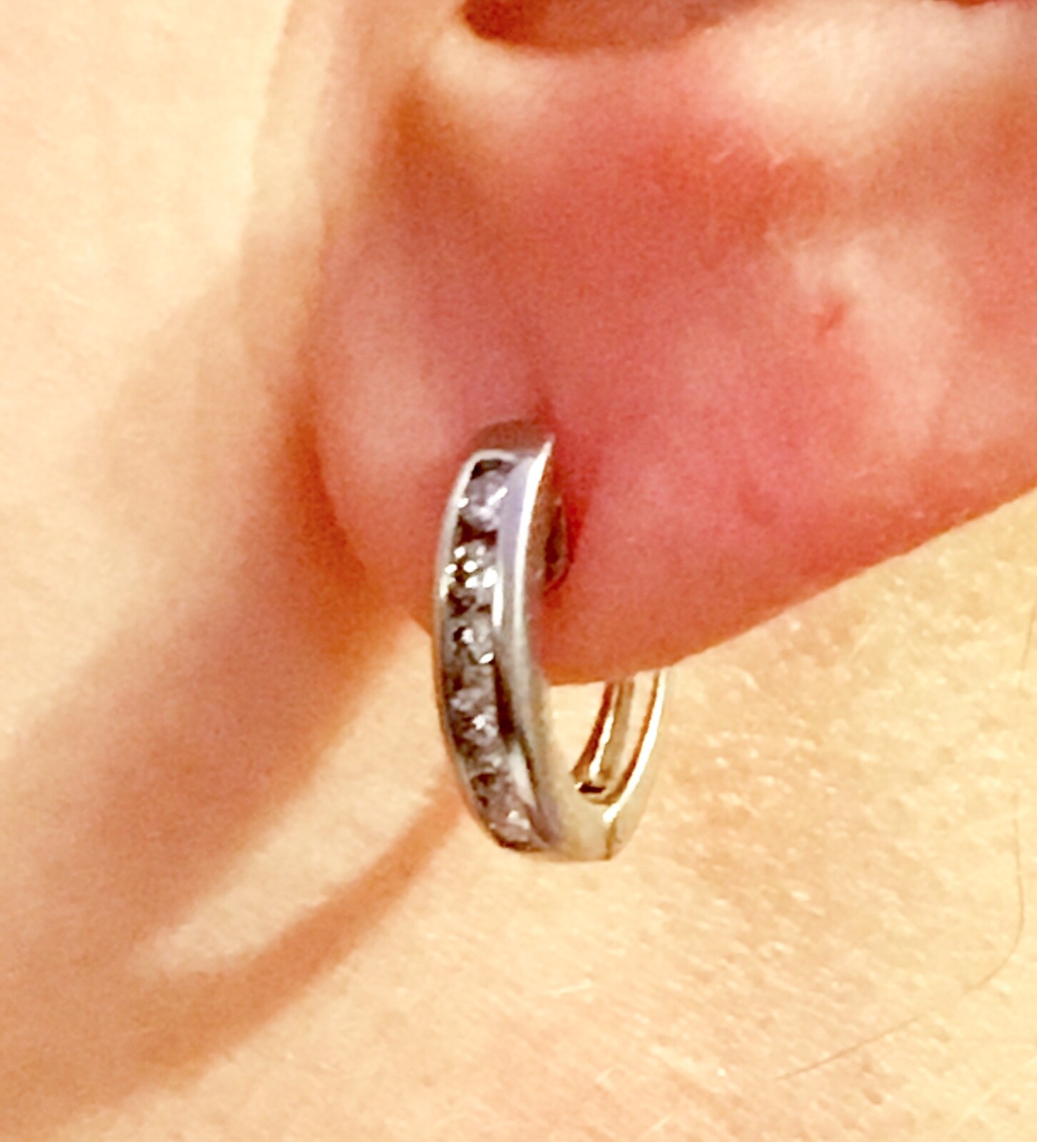 14K White Gold Channel set Diamond Mini Hoop Earrings eBay