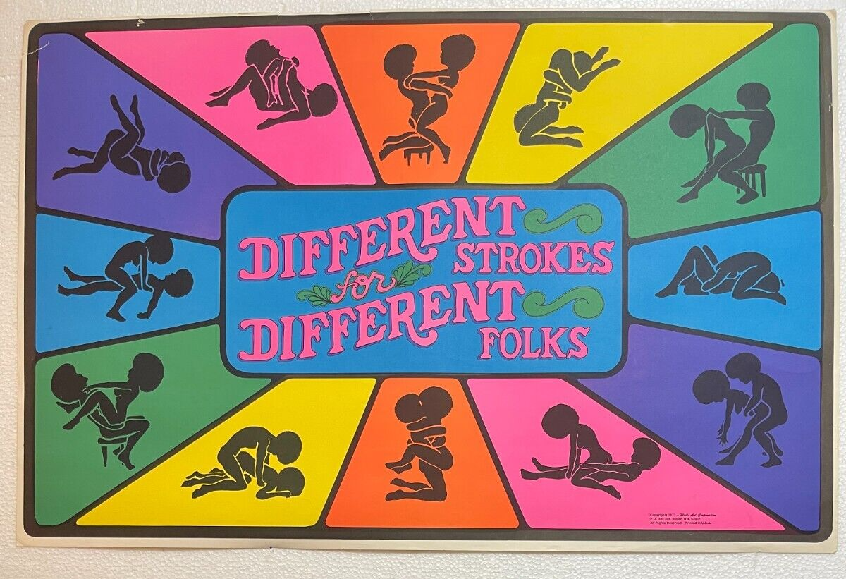 シナリオアート　サイン入り　ポスター Vintage 1973 Different Strokes for Different Folks Black Light