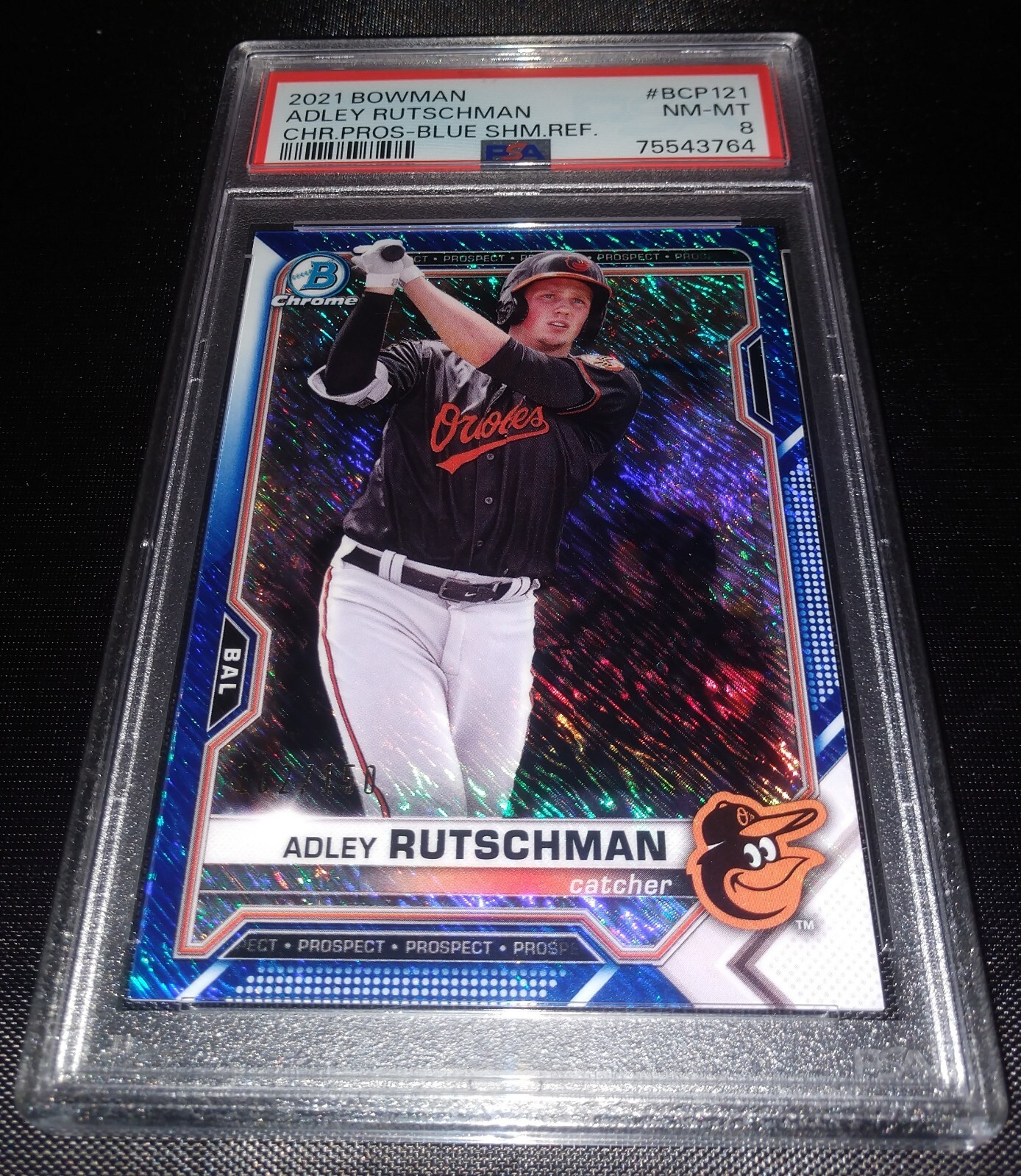 2021 Bowman Chrome Adley Rutschman Blue Shimmer Refractor RC 102/150 BCP121