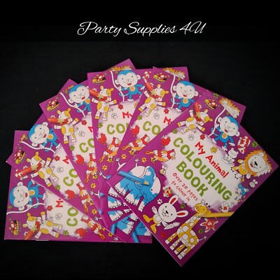 6x Animal Fun Malbuch/Party/Tasche/Füller/Kinder/A6/Zoo/Affe/Delfin/Kätzchen
