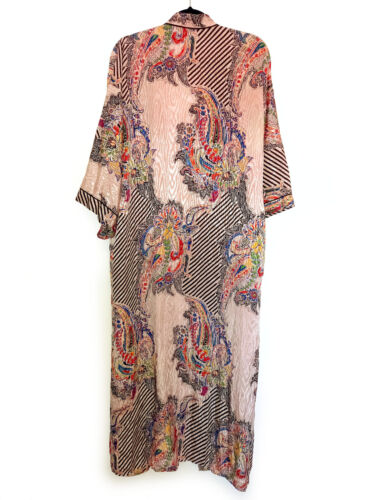 Vintage Silky Kimono Dressing Gown Pink Black Stripe Paisley M L Pattern Print - Picture 11 of 11