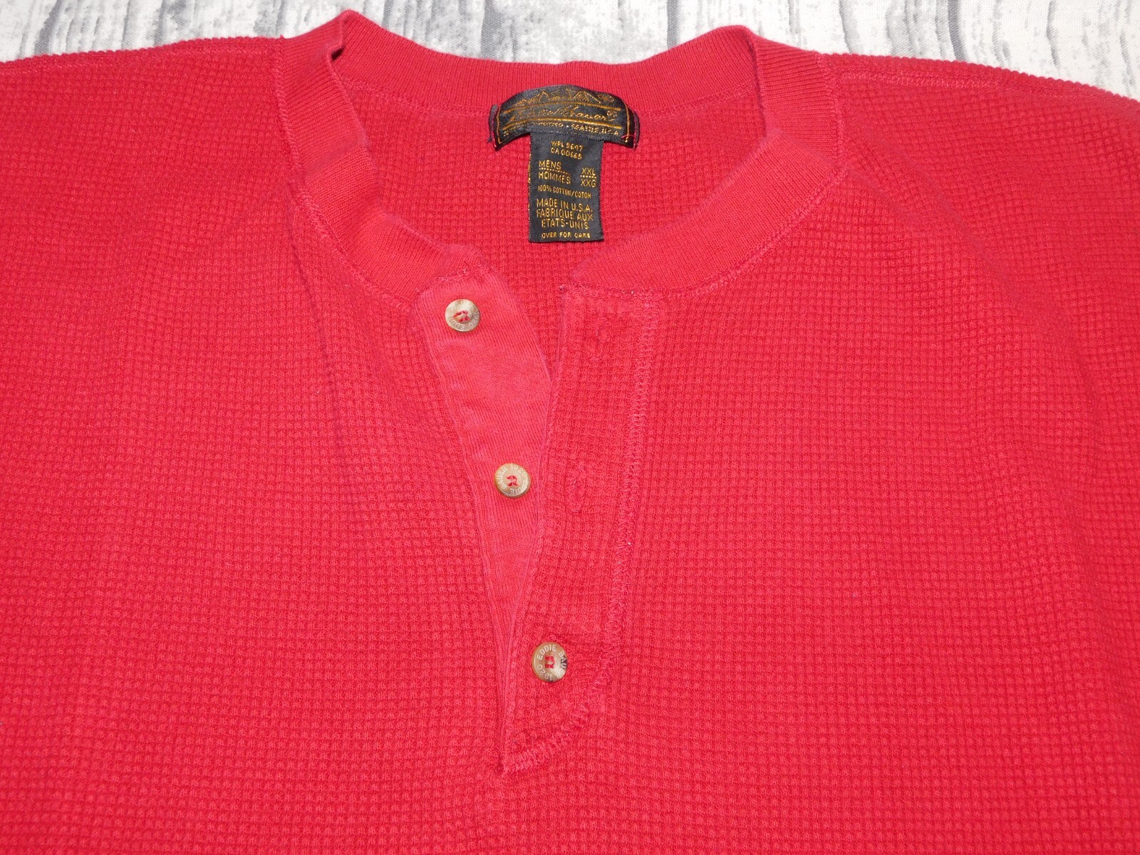 VTG EDDIE BAUER THERMAL SHIRT HENLEY MADE IN USA RED WAFFLE WEAVE MEN'S