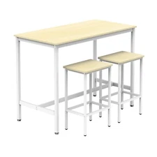 2FT Modern Bar Table Set w/2 Stools Wood Dining Table Kitchen Storage Furniture