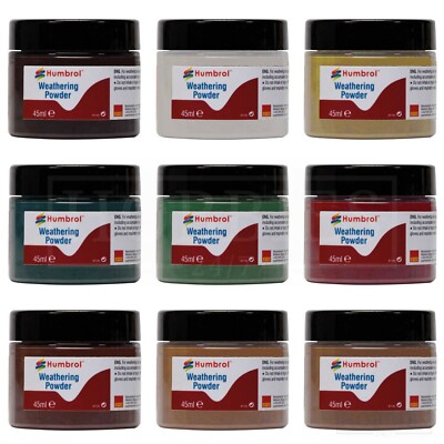 Humbrol Weathering Powders 45ml Farben Schwarz, Weiß, Sand, Rauch, Rost, Erde