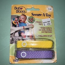 Baby Buddy Secure-A-Toy Safety Strap 2-Pack Lilac Yellow, NEW