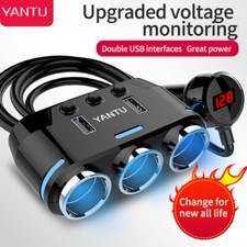 12V 3 Way Car Cigarette Lighter Socket Splitter Dual USB Charger Power Adapter