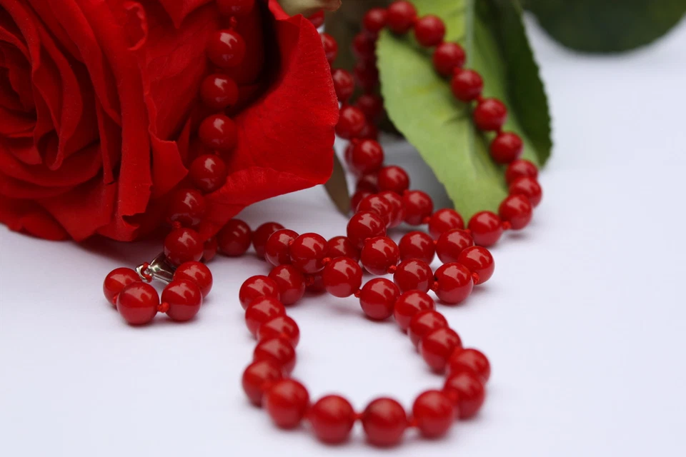 K3 46 cm perles bijoux collier de véritable pierre corail - Photo 1/1