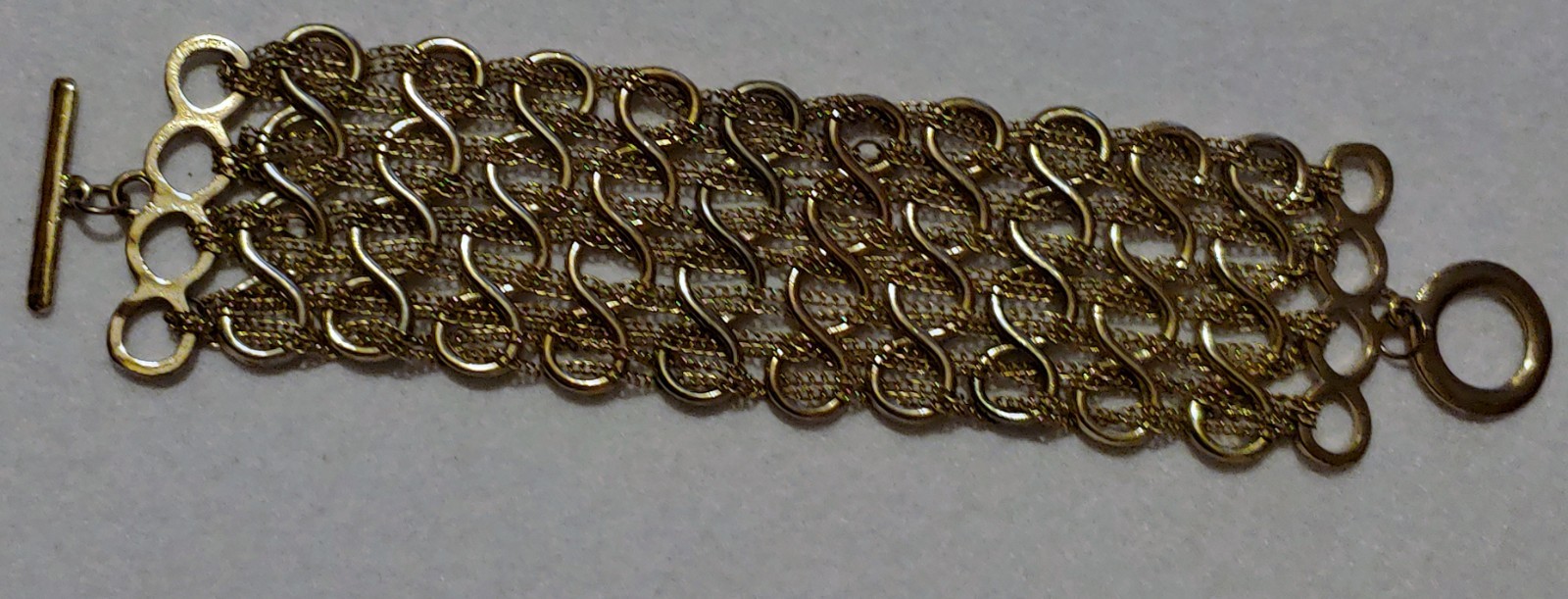 Bracelet - toggle lock - Multi Strand Silver Tone… - image 5