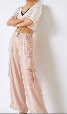Anthropologie Wide Leg Cargo Utility Pants Pale Pink Viscose New 4 Small