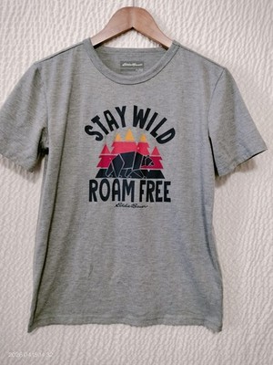 Eddie Bauer Kids ''Stay Wild Roam Free'' Gray Graphic T-Shirt Size L 14/16