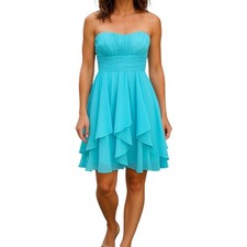 David's Bridal Strapless Chiffon F14169 Dress Women's Size 2 Malibu Blue Wedding