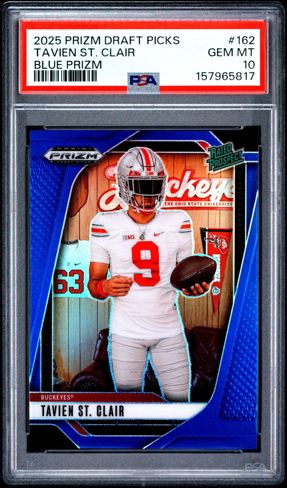 TAVIEN ST CLAIR RC 2025 PANINI PRIZM DRAFT BLUE ROOKIE SP 133/249 PSA 10 GEM