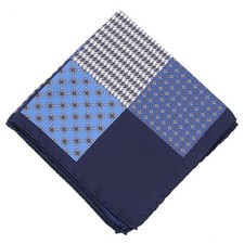 Battisti Napoli Blue-Navy Multi Jacquard Printed Silk Pocket Square New