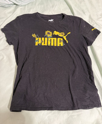 PUMA Men's Size S Black/Yellow Graphic Logo Crew Neck Short Sleeve T-Shirt
