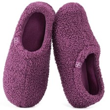 Women's Fuzzy Curly Fur Memory Foam Loafer Slippers with Polar 8.5 Purple
