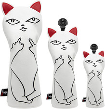 Handmade Cat Embroidery Golf Head Covers - Driver, 3 Wood, Hybrid Leather