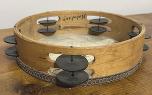 Vintage NICHOLSON Wood Tambourine Double Row Cymbals 9.5"