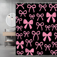 Cute Pink Bow Shower Curtain on Black Background