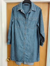 M&S Blue Denim Shirt Dress UK 14 Reg – Cotton, Long Sleeve, Pockets