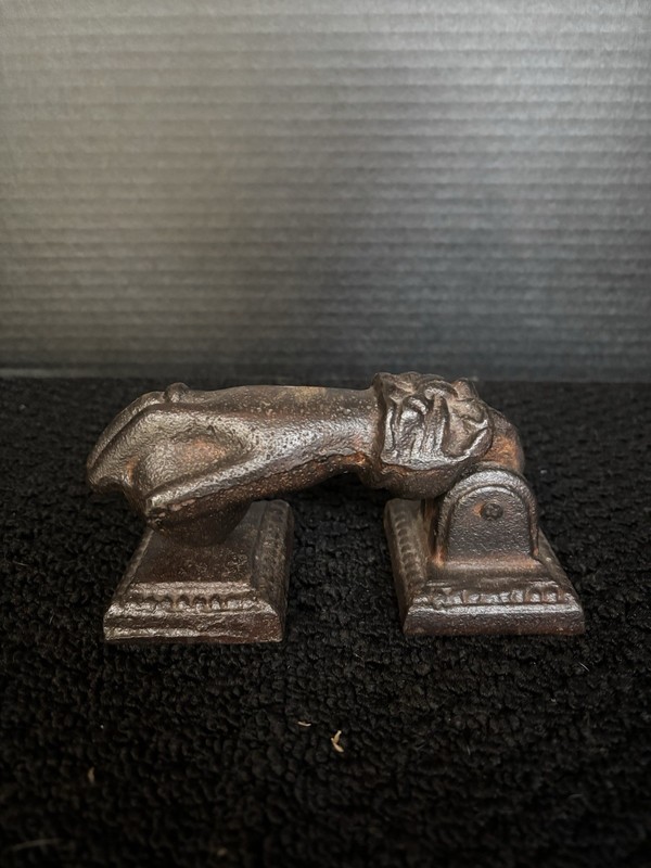 Antique 19th century cast iron door knocker- Victorian lady's hand with ball
