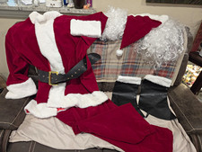 Santa Suit Costume Complete Outfit One Size Red/White Polyester Hat Belt
