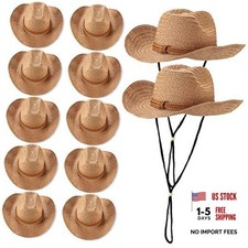 12 Pcs Straw Cowboy Hats for Women Men, Wide Brim Summer Hat Bulk Sun Brown