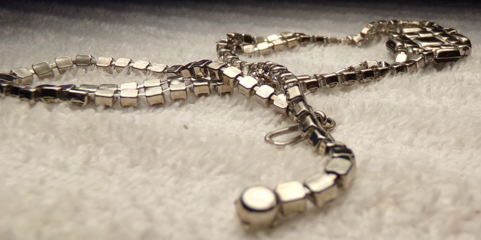 VTG 1940'S SILVER TONE CLEAR BLACK CRYSTAL RHINESTONE ADJUST CHOKER ...
