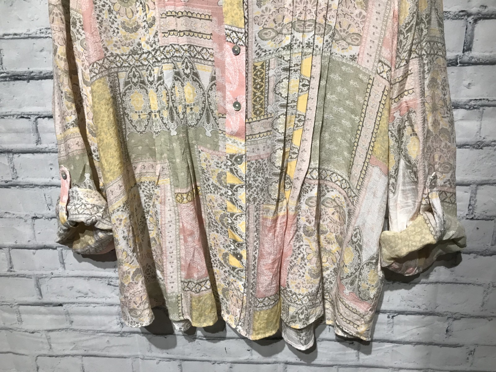 Ruby Rd, L, Patchwork Pattern Roll-Tab Long Sleev… - image 4