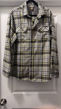 Eddie Bauer Travex Flannel Shirt Men's XLarge Yellow Gray Plaid Polyester