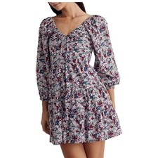 Madewell Amalia Floral Print Cotton V Neck Tiered Mini Dress Size 4