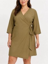 NWT Everlane Japanese GoWeave Wrap Dress Olive 16 3/4 Sleeve Mini