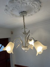 3 light Metal and Glass Flowers Chandelier Approx  21” Tall