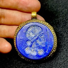 Ancient Roman King Lapis Lazuli Stone Intaglio Mix Silver Unique Pendant