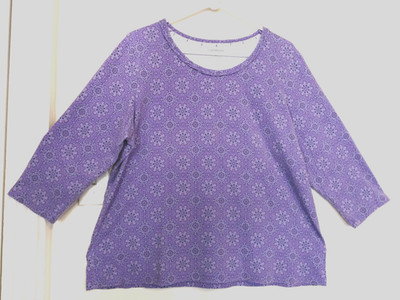 Croft & Barrow Womens Blouse 1X Floral Plus Purple Stretch Shirt Top 3/4 Sleeve