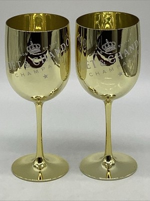 LOT OF 2 Moet Chandon Imperial Champagne Gold Acrylic Plastic Party Goblet Cup