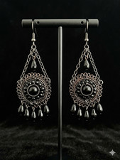 Handmade Black Beaded Boho Style Long drop Da...