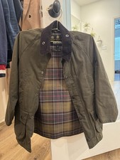 Barbour Waxed Waterproof Jacket Corduroy Collar Plaid Lining Olivs Kids M